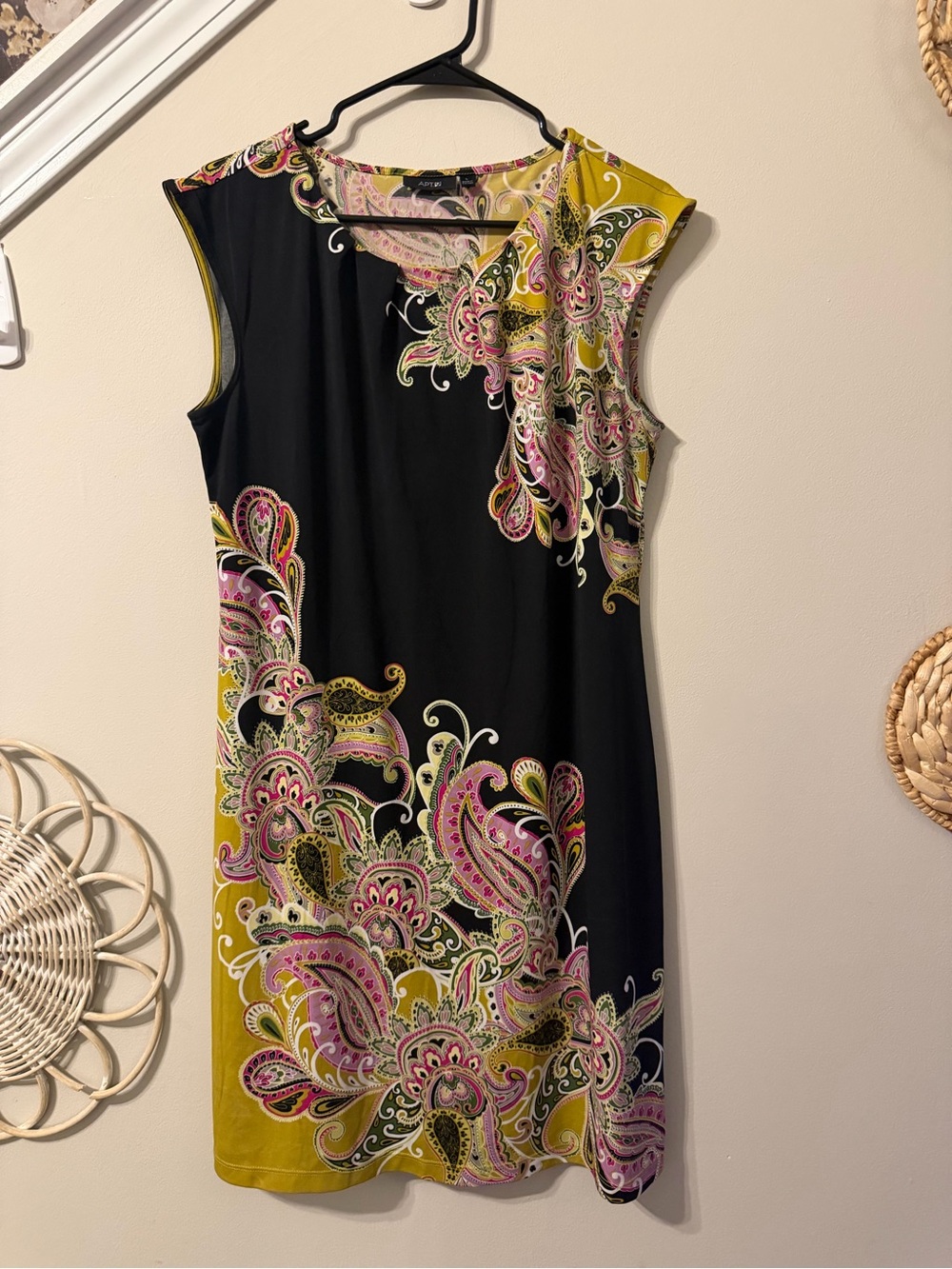Apt. 9 Black, Mustard & Pink Paisley Sleeveless Midi Dress